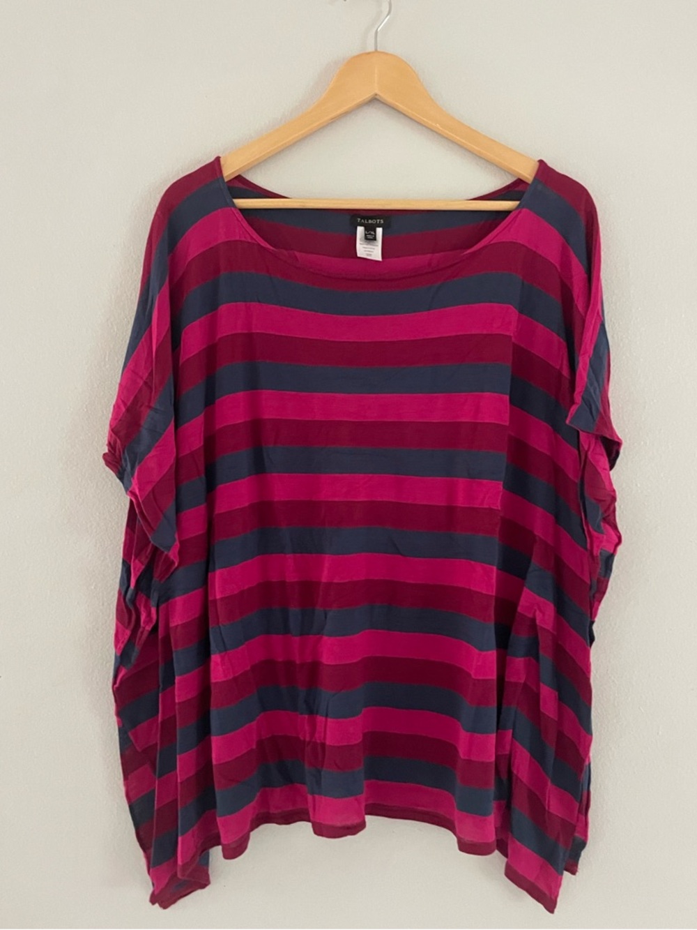 Talbots Fuchsia & Navy Striped Oversized Blouse